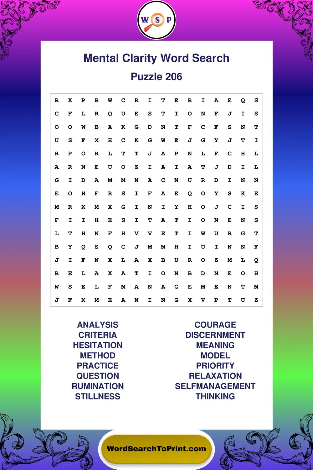 Mental Clarity Word Search Puzzle 206