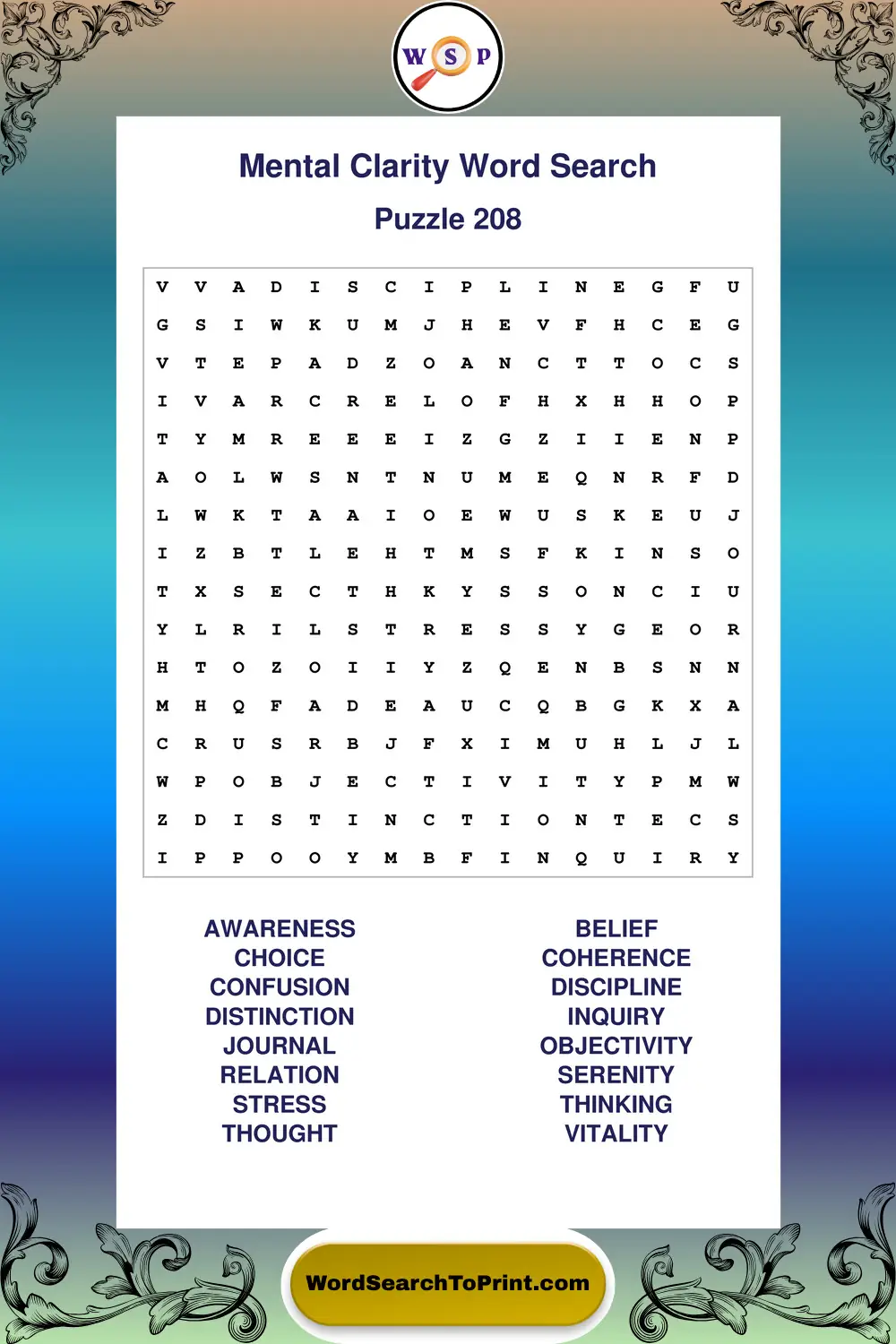 Mental Clarity Word Search Puzzle 208
