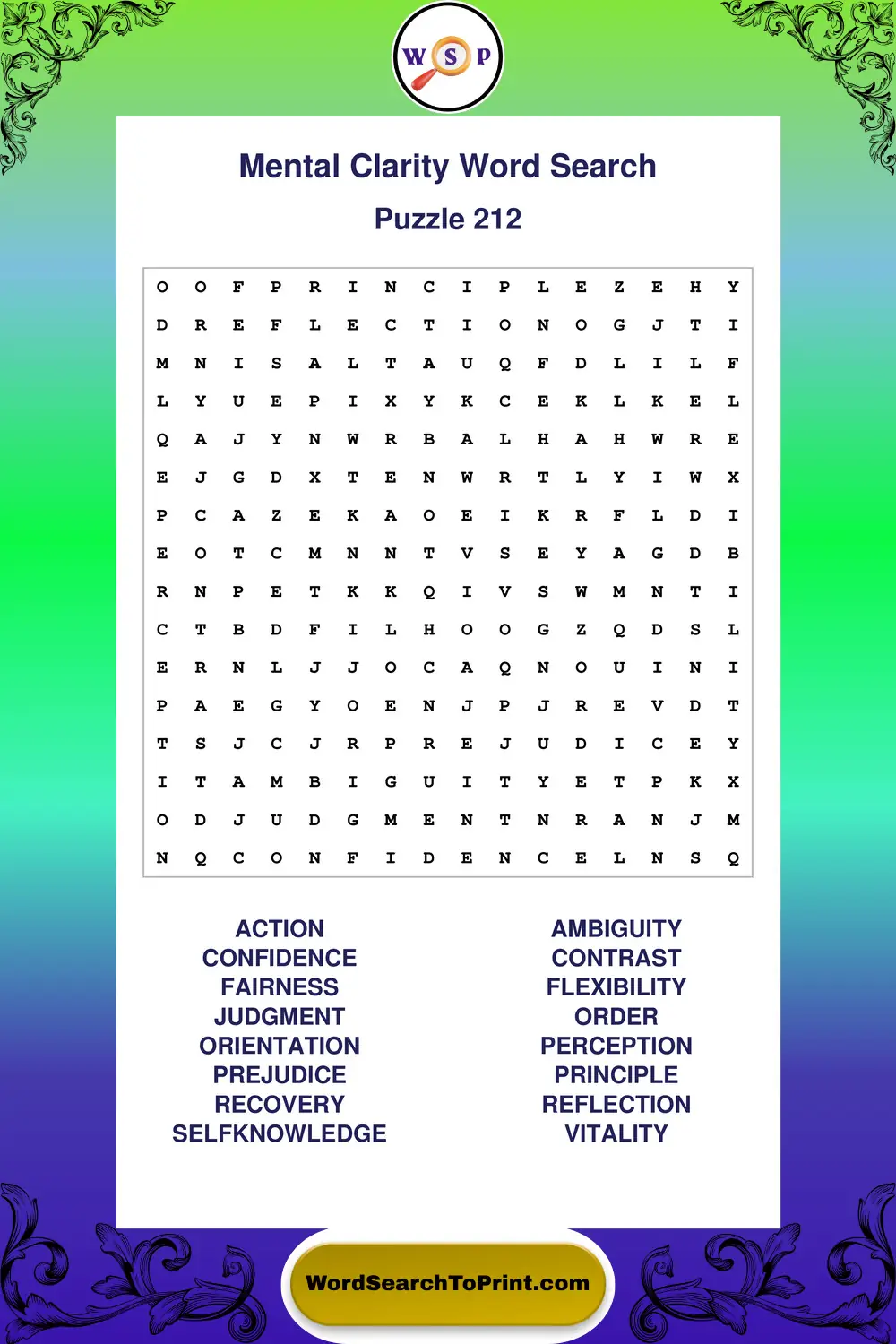 Mental Clarity Word Search Puzzle 212