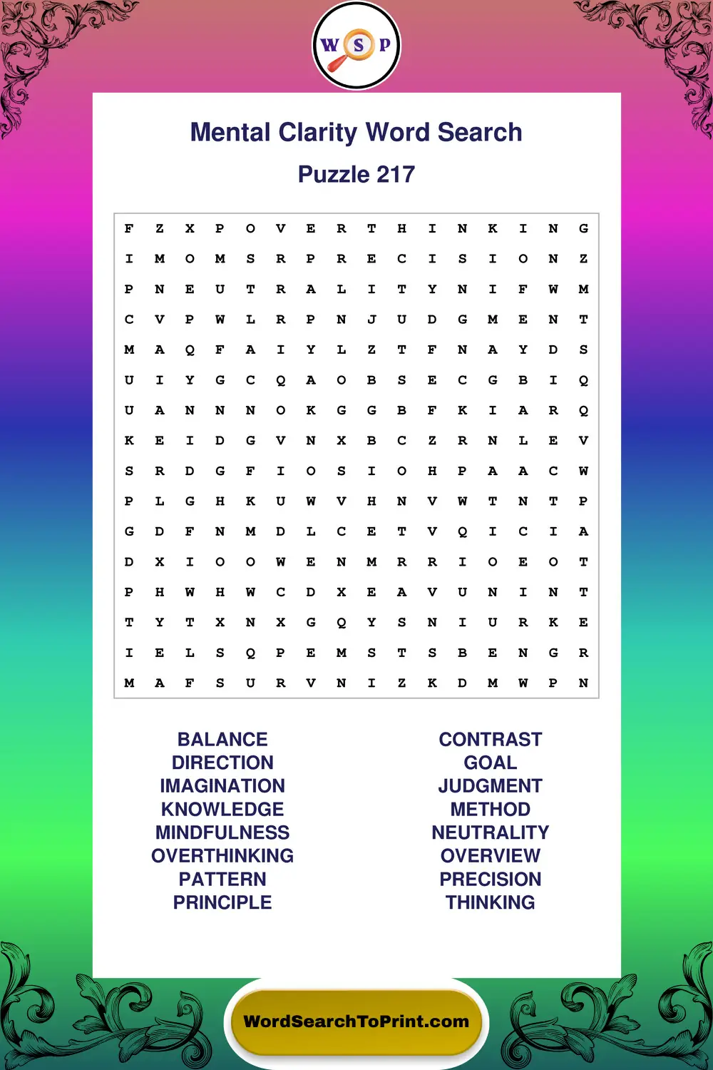 Mental Clarity Word Search Puzzle 217