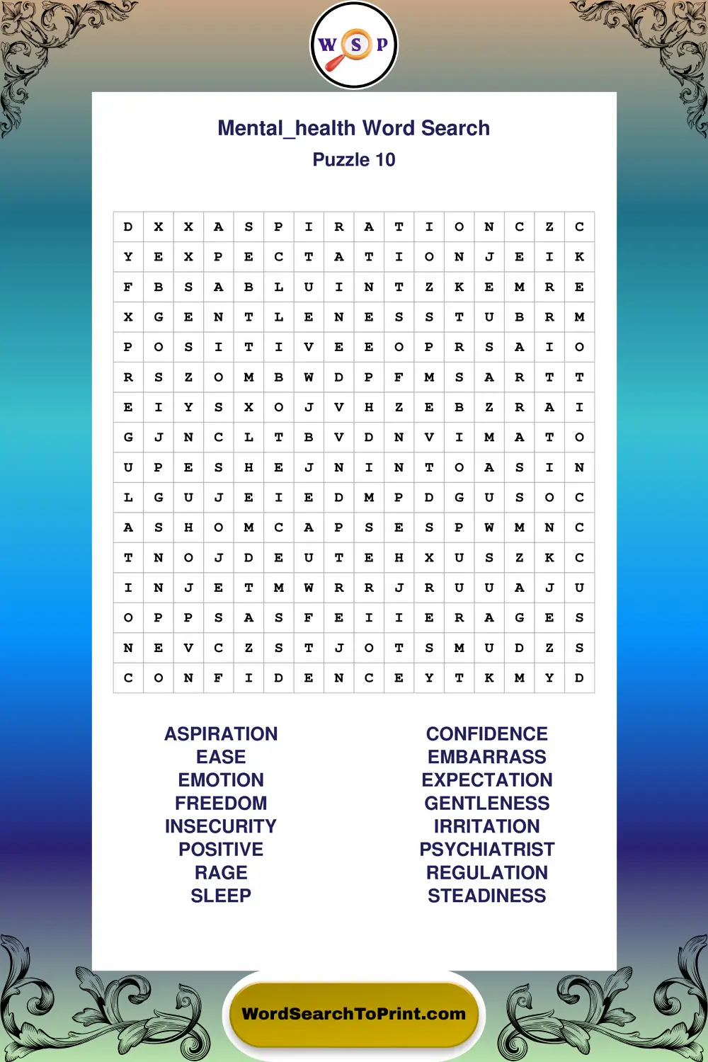 Mental Health Word Search Puzzle 10