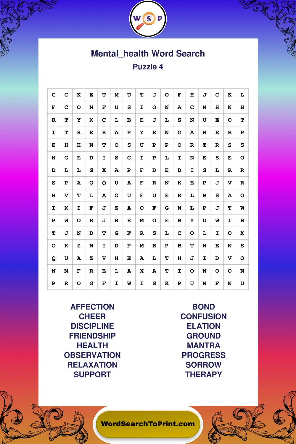 Mental Health Word Search Puzzle 4