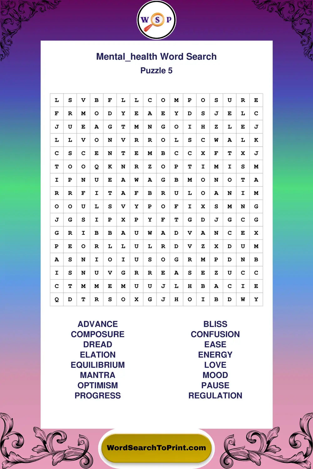 Mental Health Word Search Puzzle 5