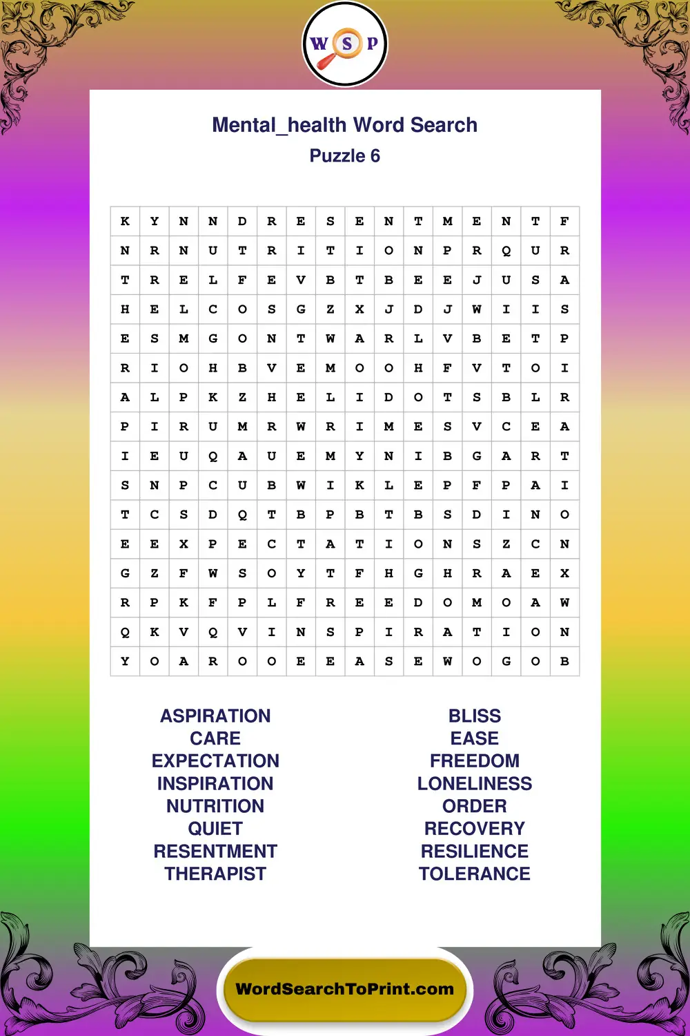 Mental Health Word Search Puzzle 6