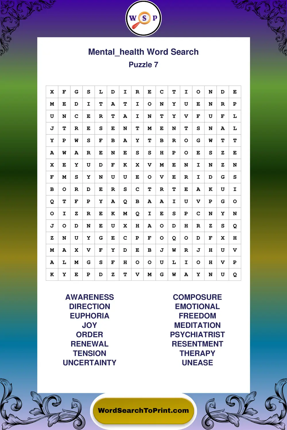 Mental Health Word Search Puzzle 7