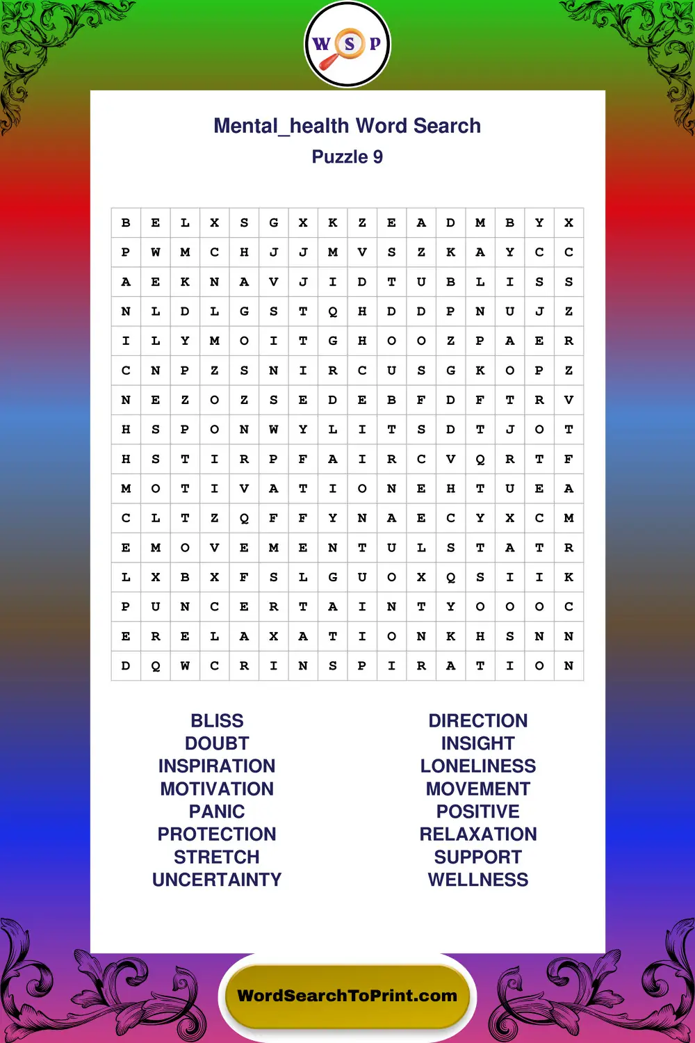 Mental Health Word Search Puzzle 9