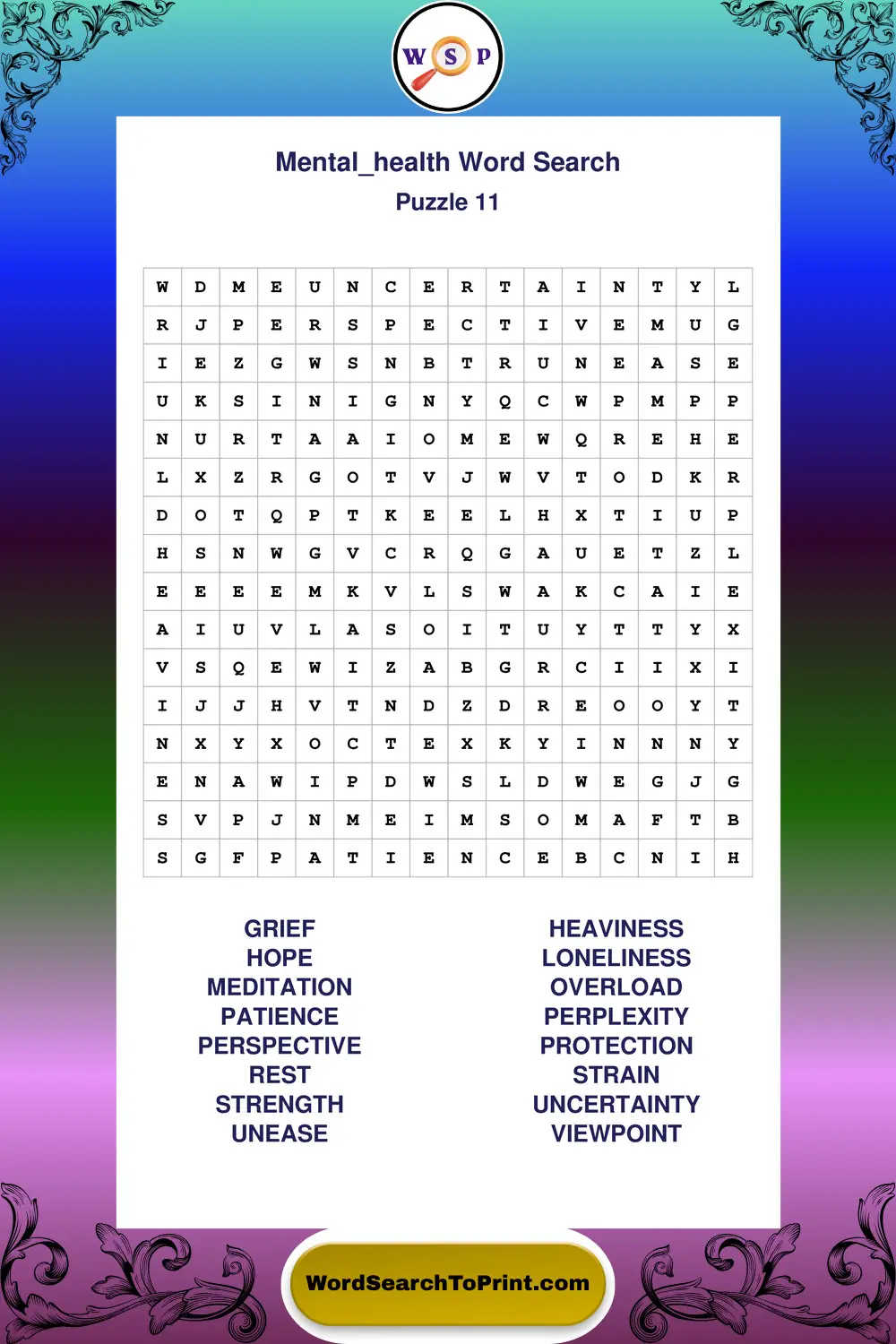 Mental Health Word Search Puzzle 11