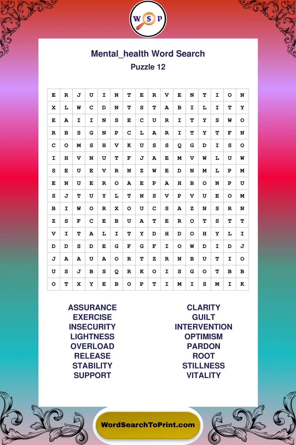 Mental Health Word Search Puzzle 12