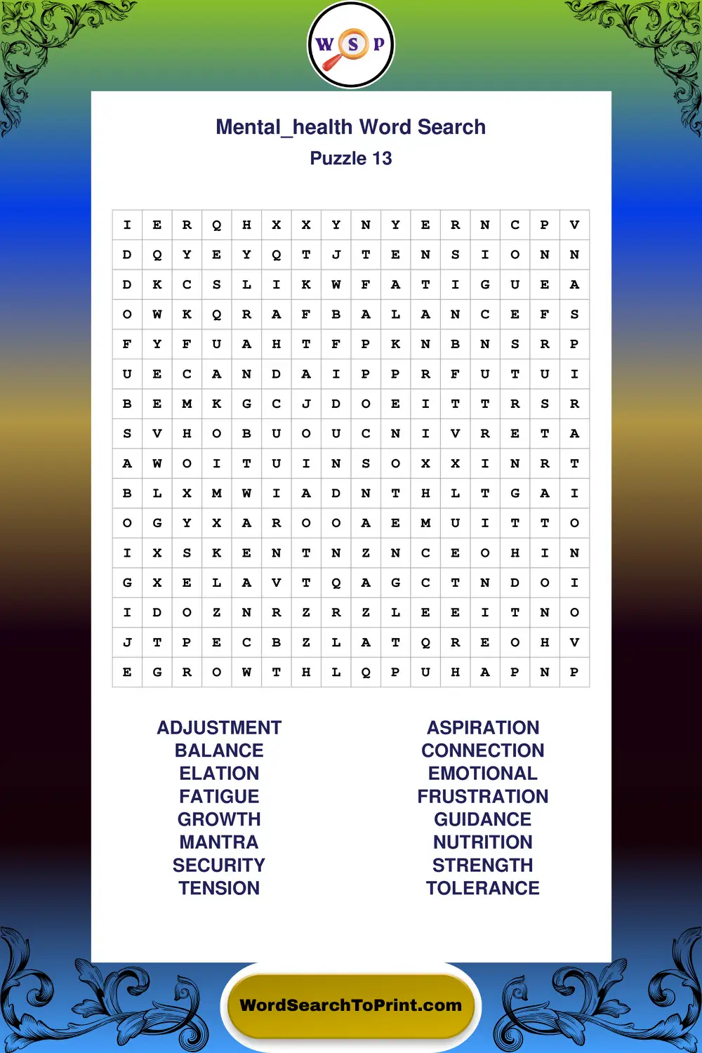 Mental Health Word Search Puzzle 13