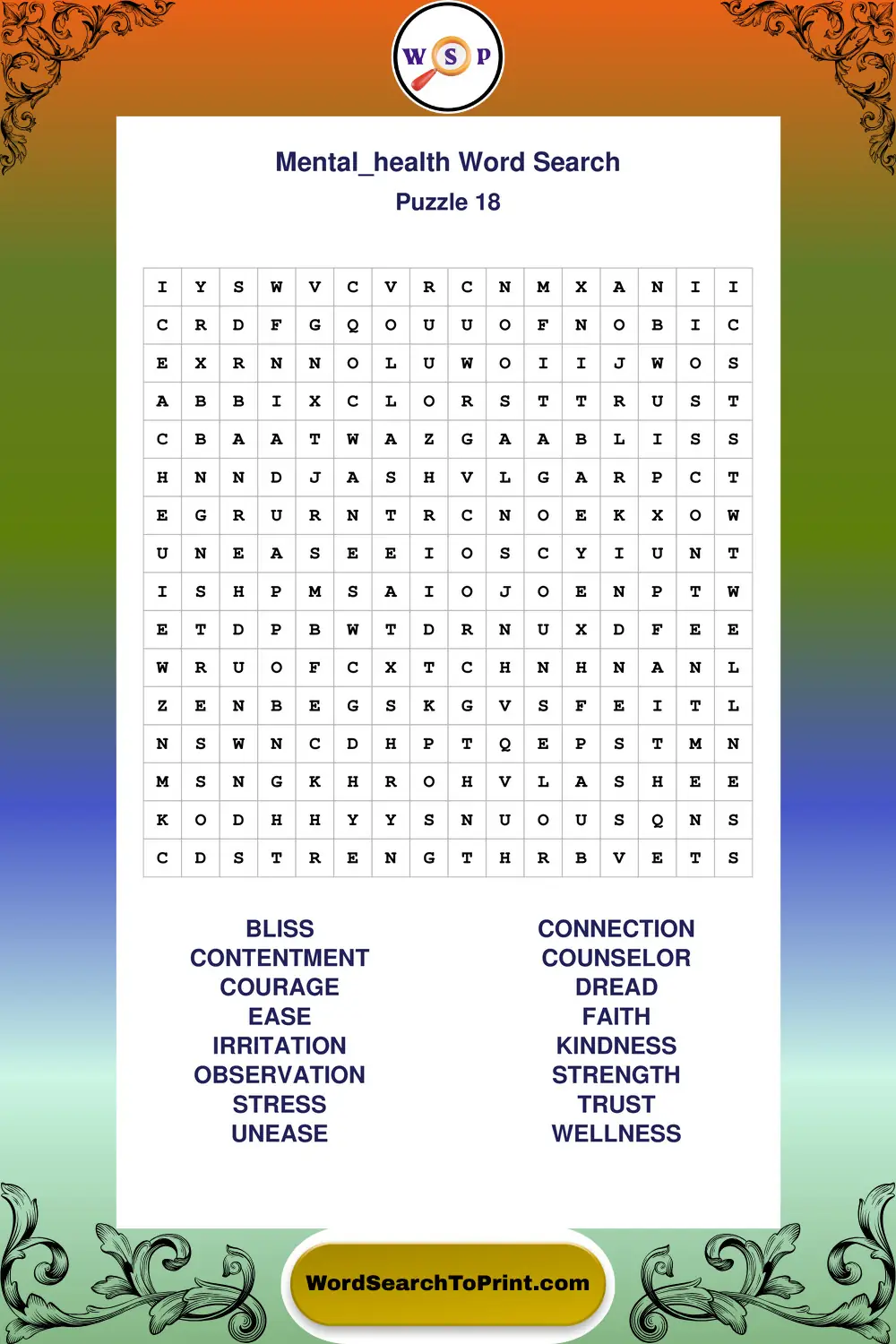 Mental Health Word Search Puzzle 18
