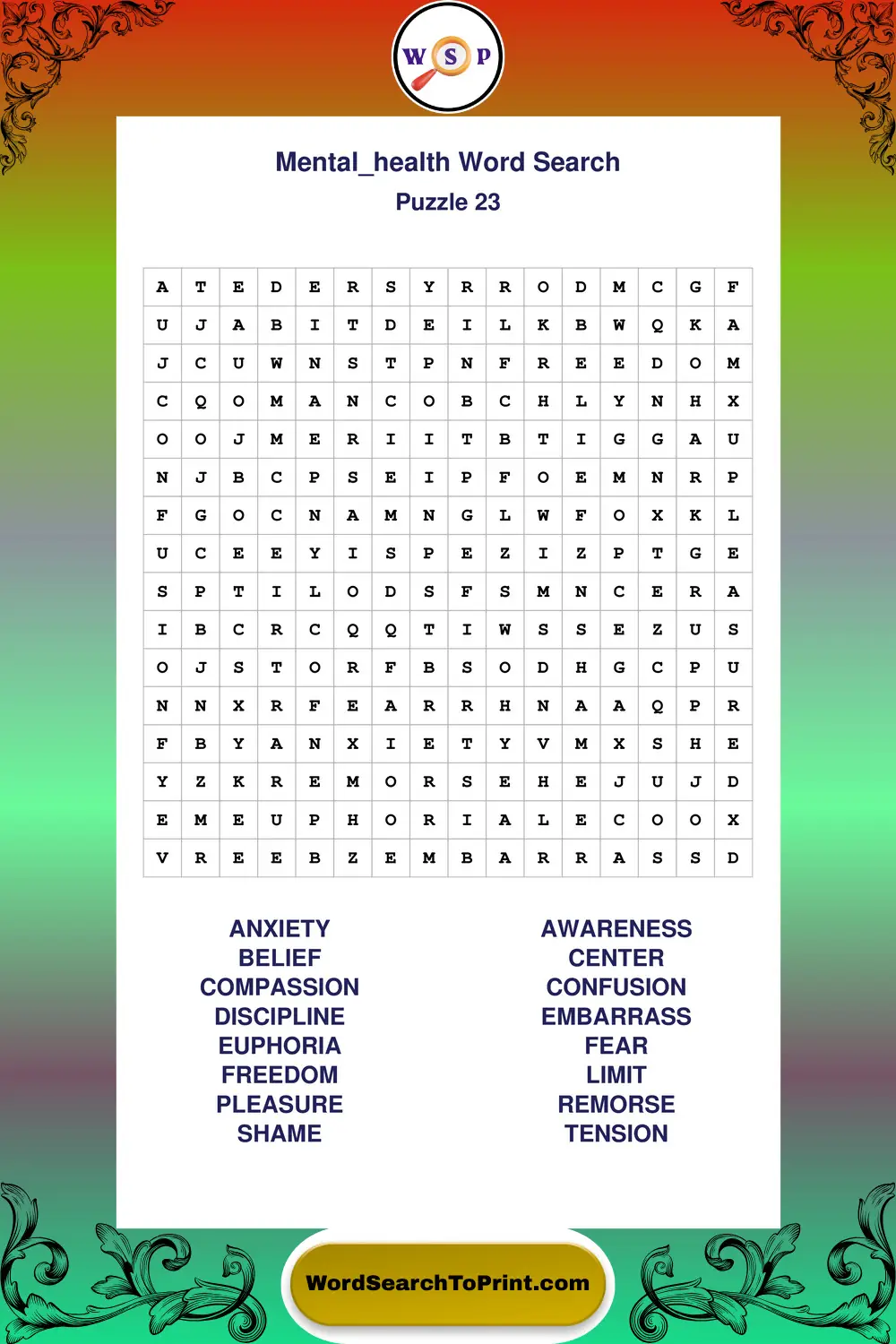 Mental Health Word Search Puzzle 23