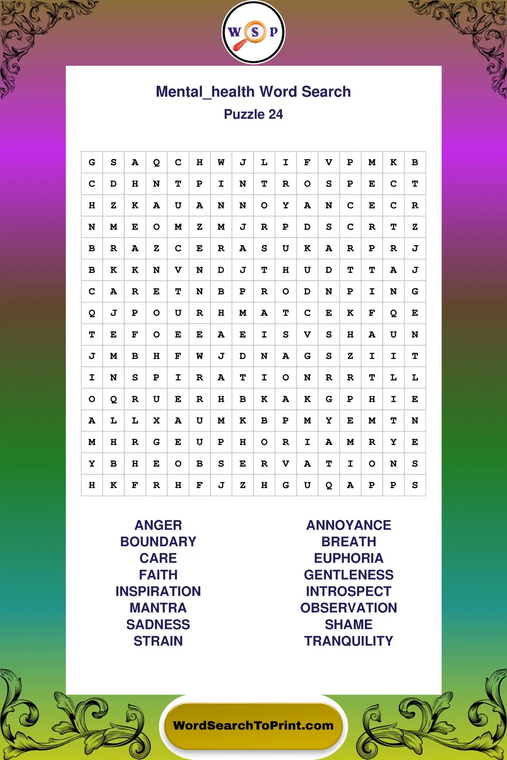 Mental Health Word Search Puzzle 24