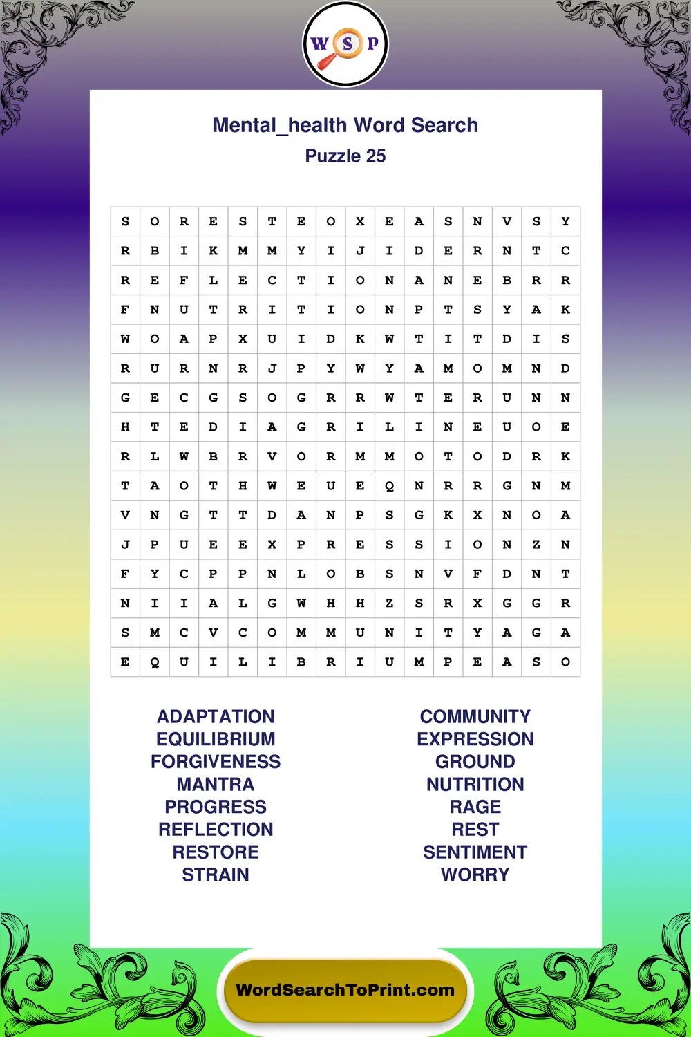 Mental Health Word Search Puzzle 25