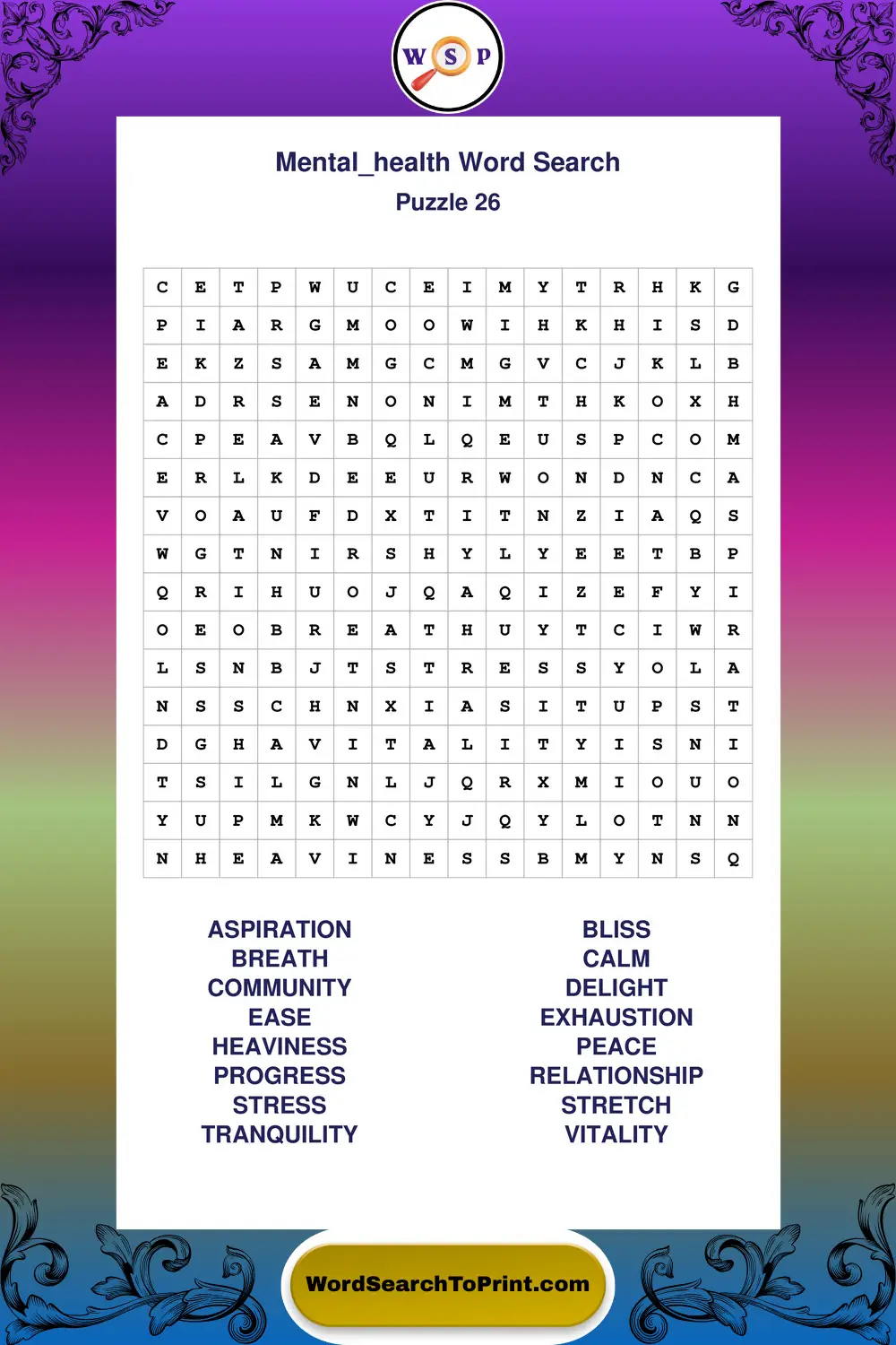 Mental Health Word Search Puzzle 26
