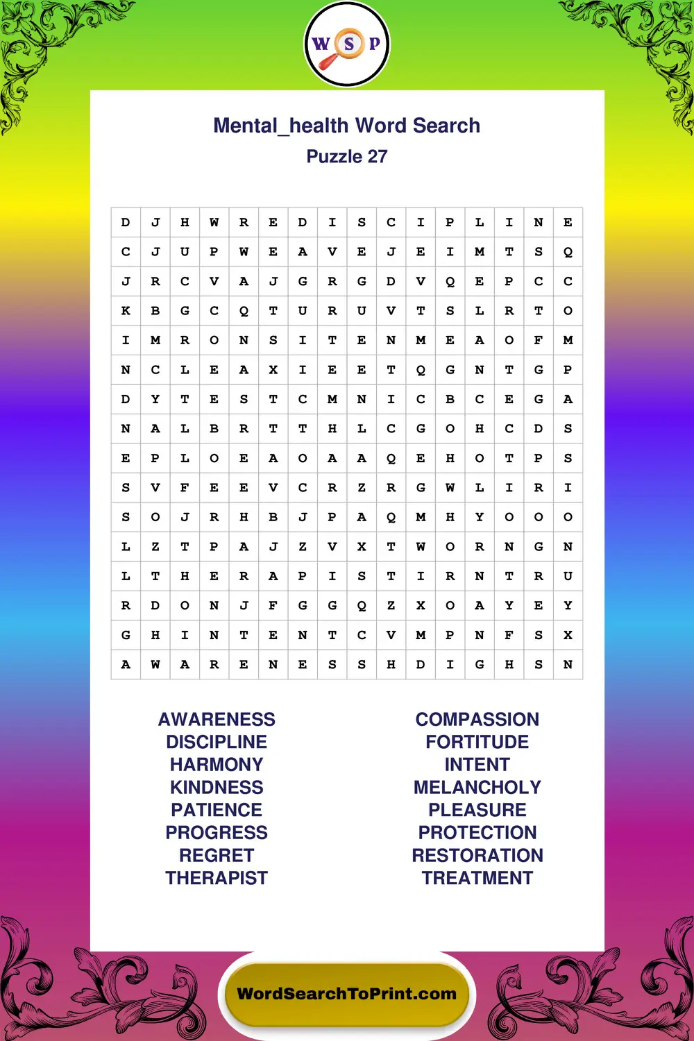 Mental Health Word Search Puzzle 27
