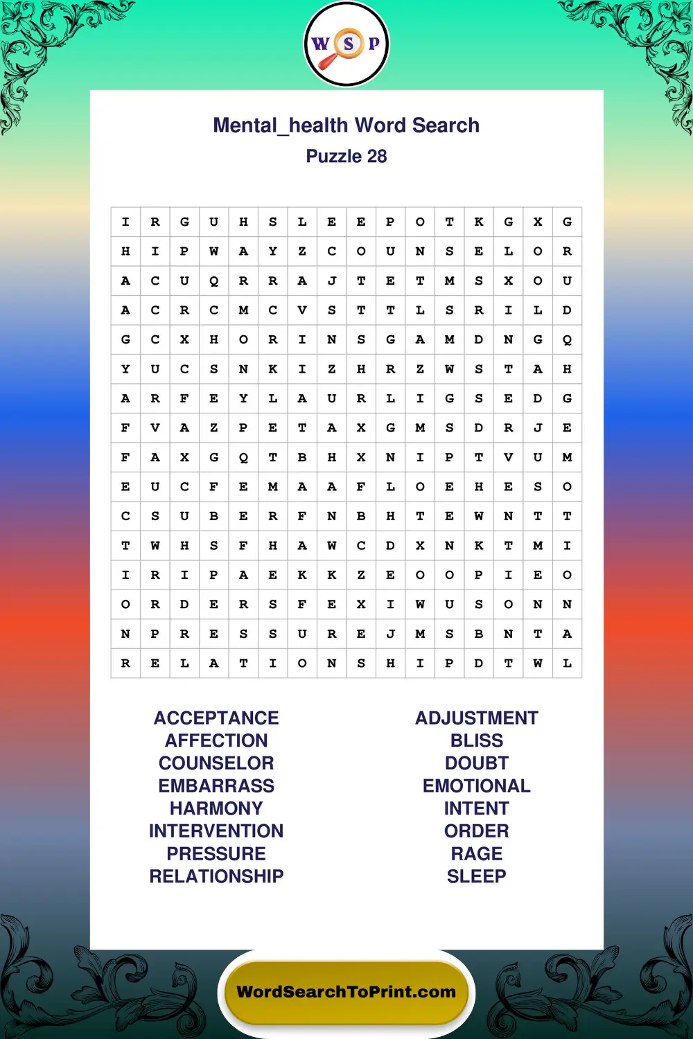 Mental Health Word Search Puzzle 28