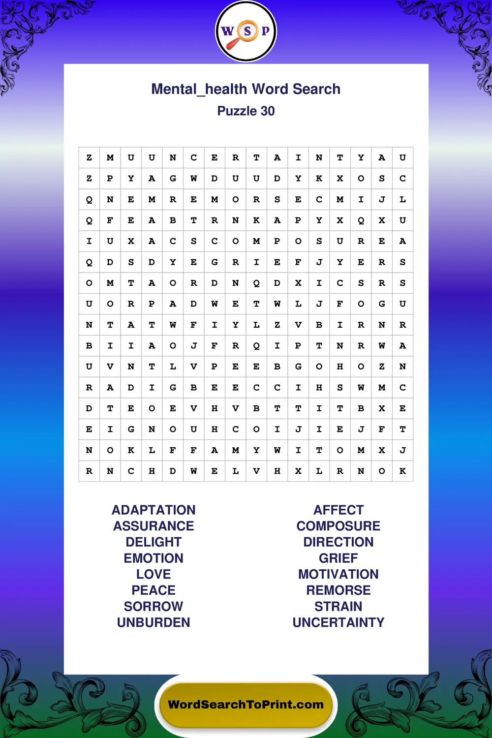 Mental Health Word Search Puzzle 30