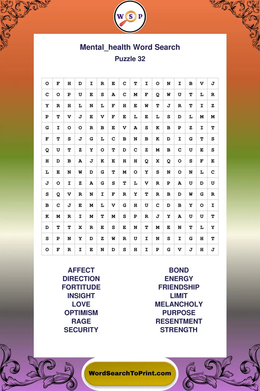 Mental Health Word Search Puzzle 32