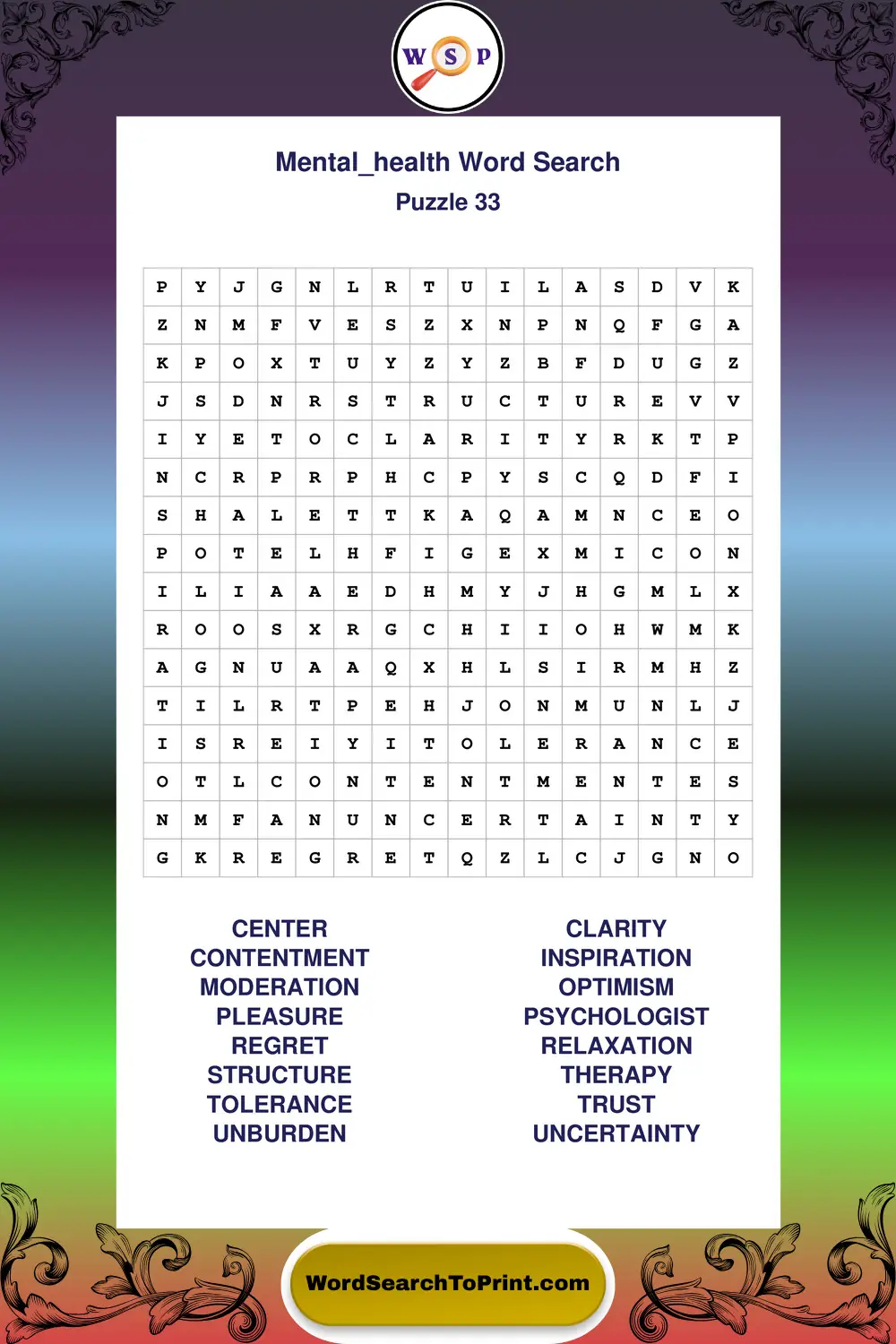 Mental Health Word Search Puzzle 33