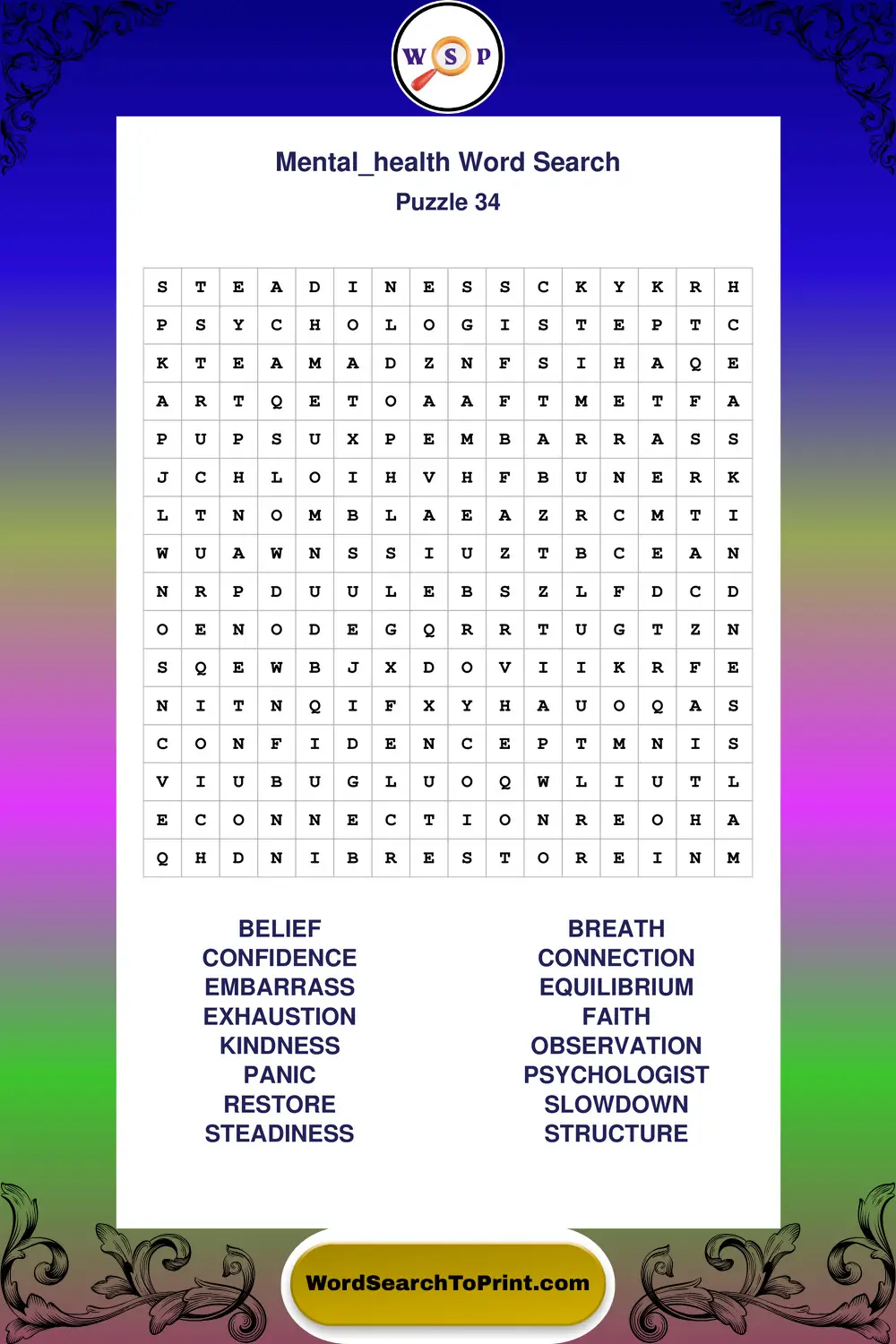 Mental Health Word Search Puzzle 34
