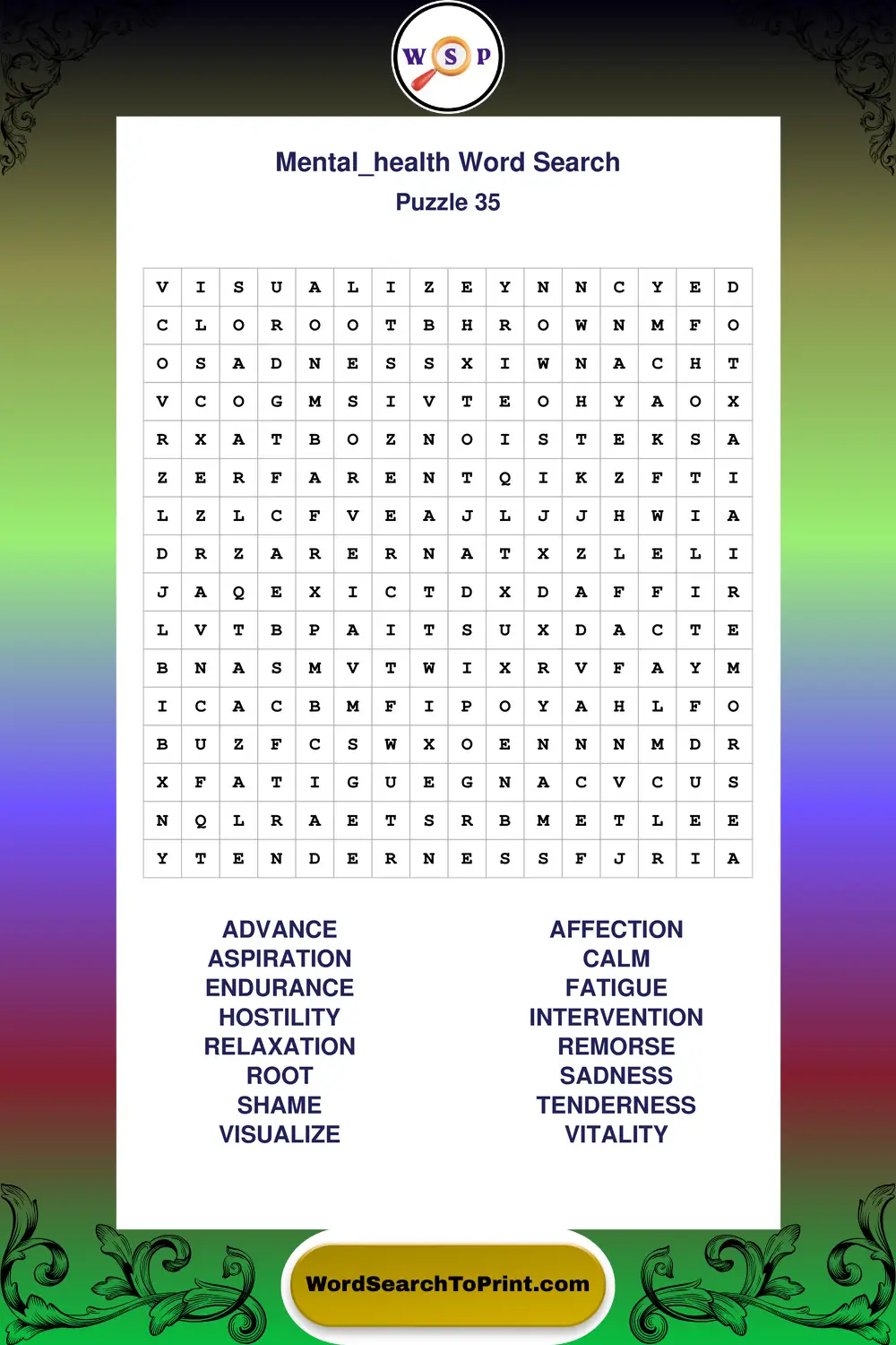 Mental Health Word Search Puzzle 35