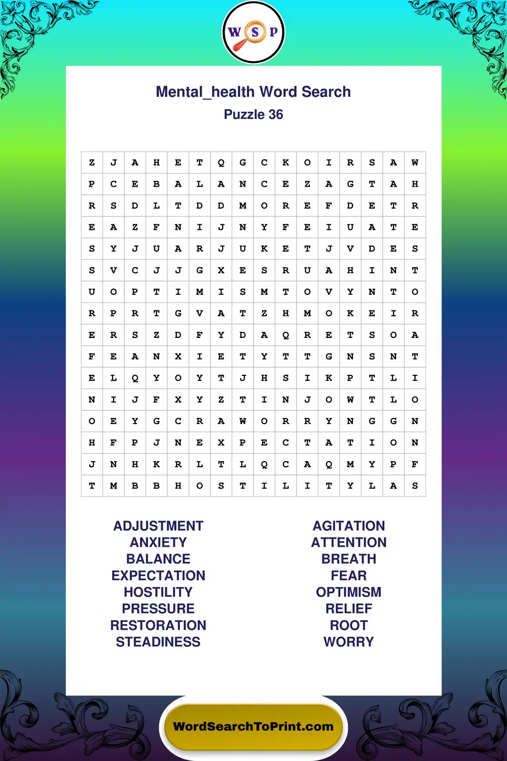 Mental Health Word Search Puzzle 36