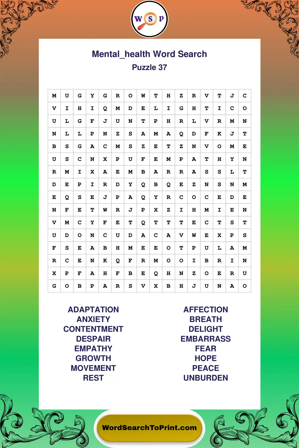 Mental Health Word Search Puzzle 37
