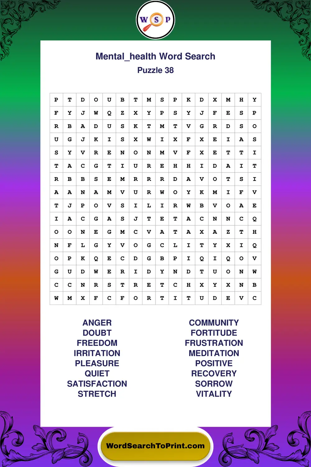 Mental Health Word Search Puzzle 38