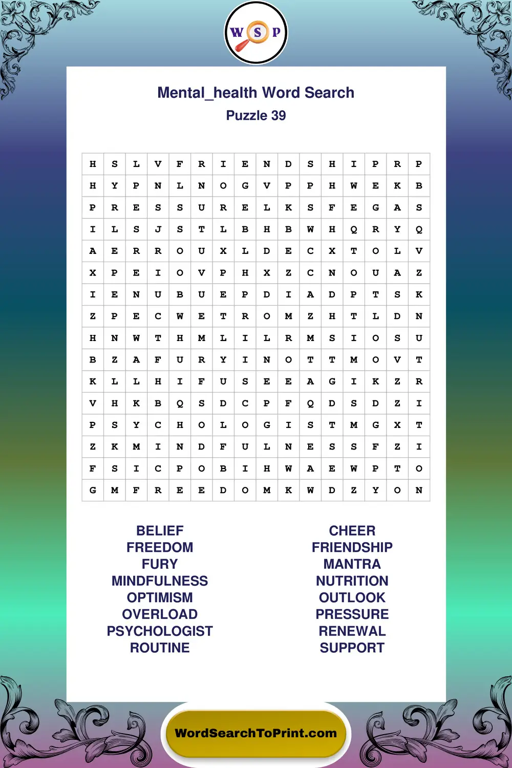 Mental Health Word Search Puzzle 39