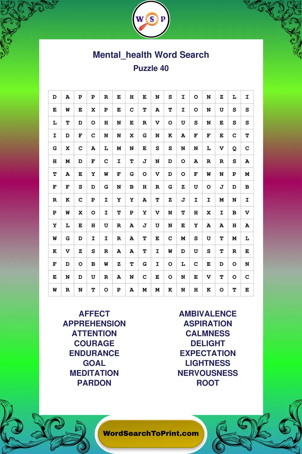 Mental Health Word Search Puzzle 40