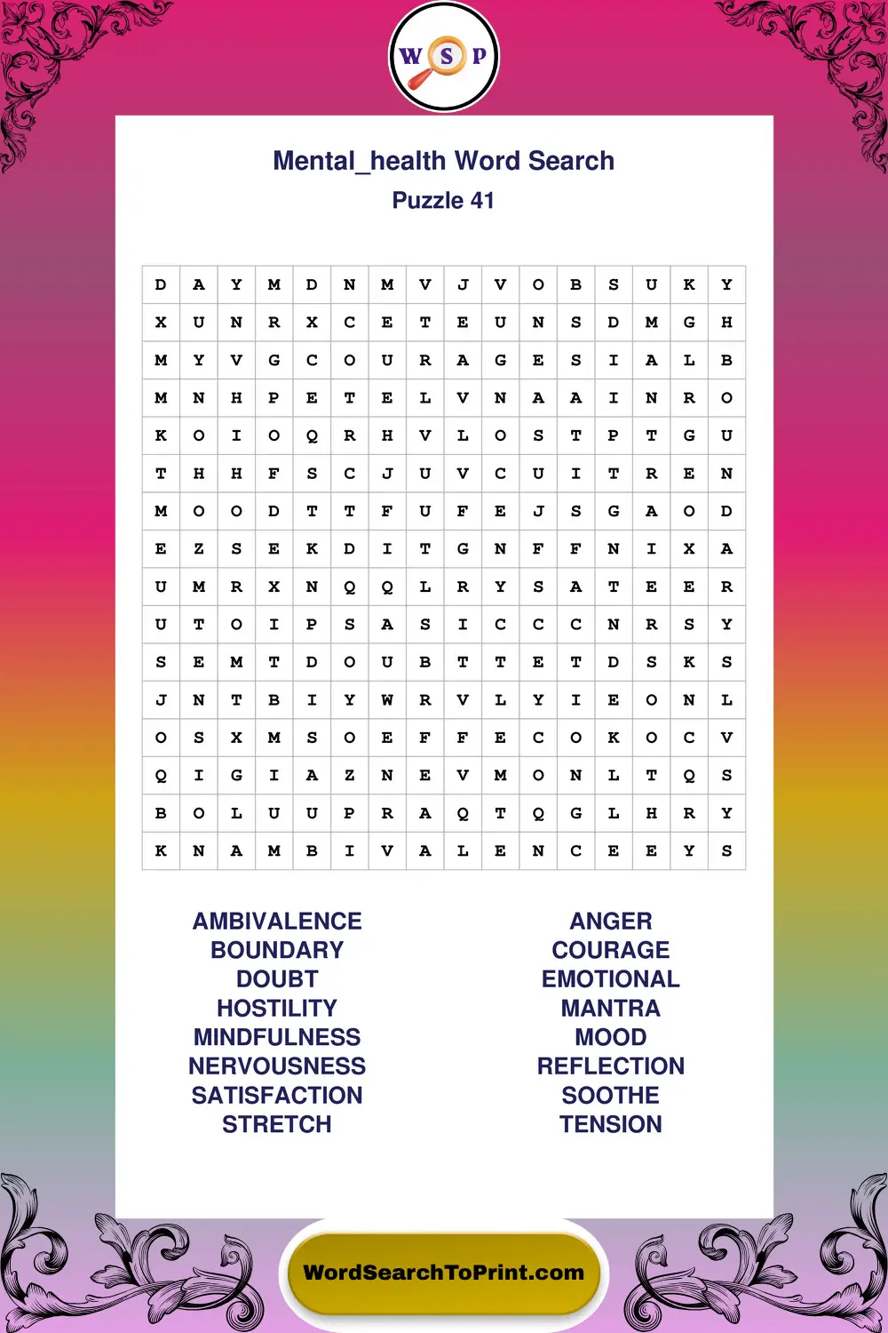 Mental Health Word Search Puzzle 41