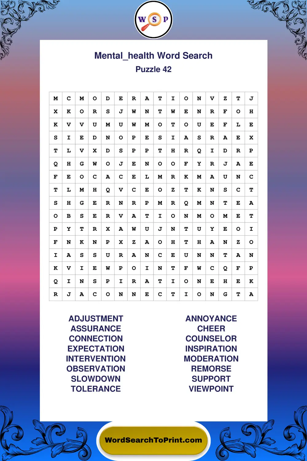 Mental Health Word Search Puzzle 42