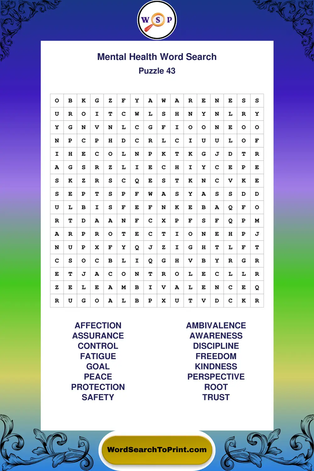 Mental Health Word Search Puzzle 43