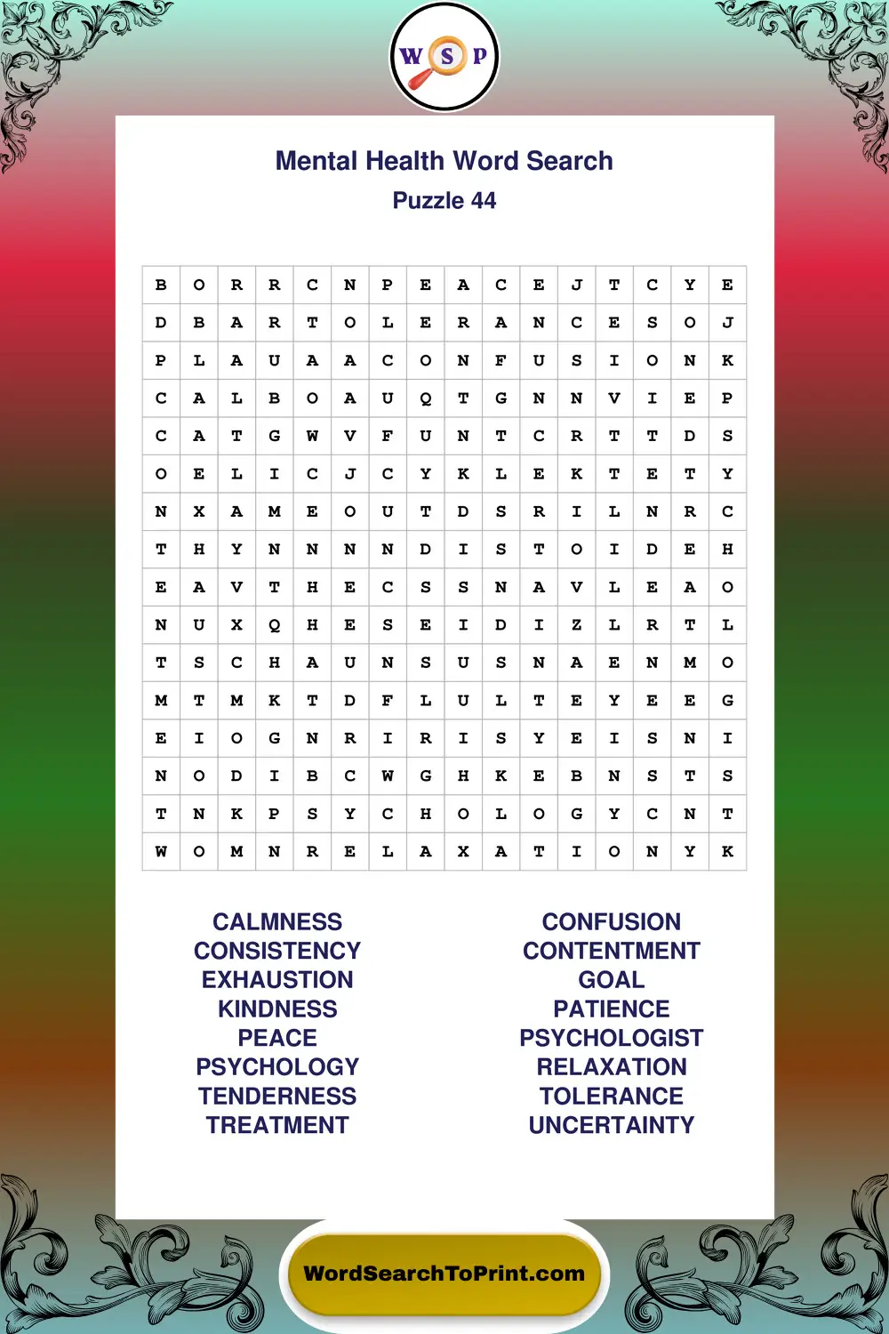 Mental Health Word Search Puzzle 44