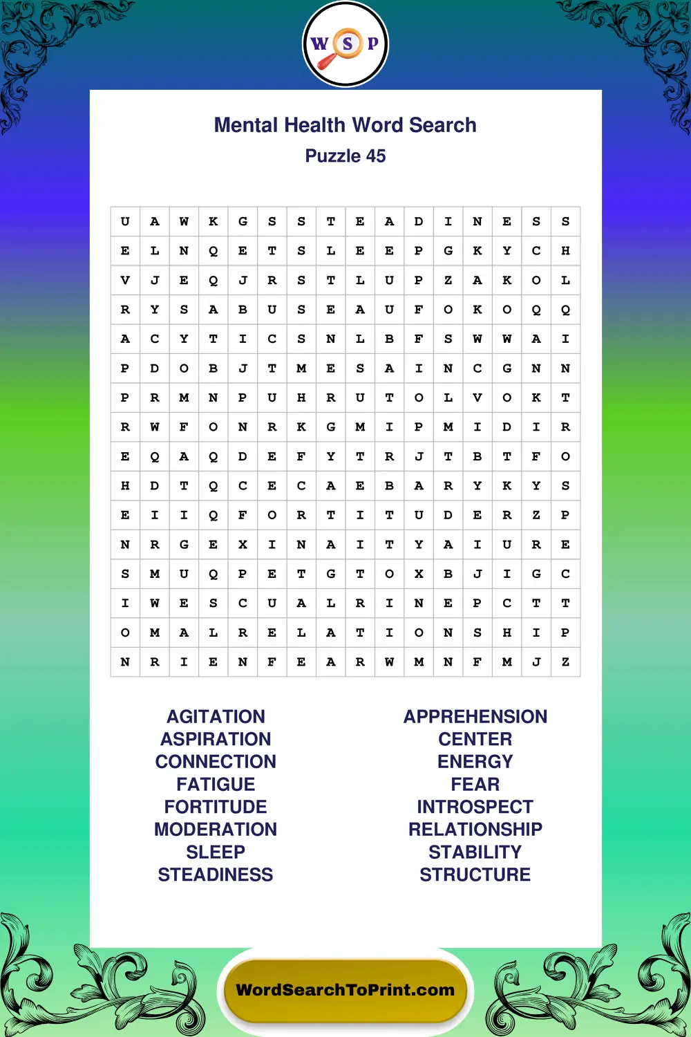 Mental Health Word Search Puzzle 45