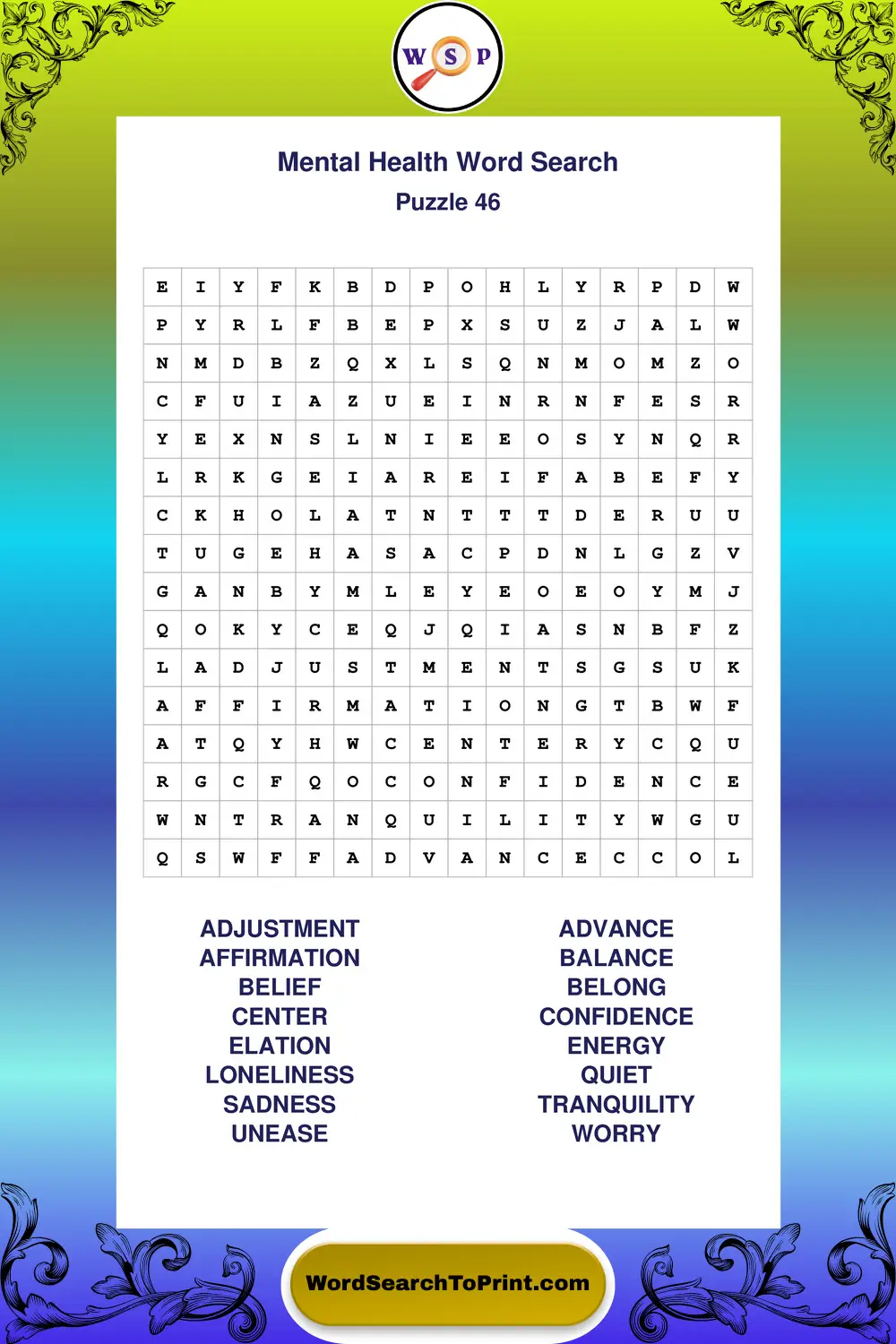 Mental Health Word Search Puzzle 46