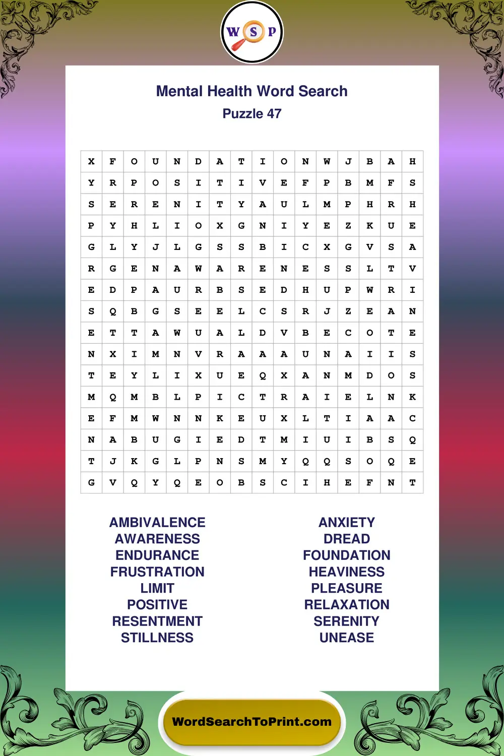 Mental Health Word Search Puzzle 47