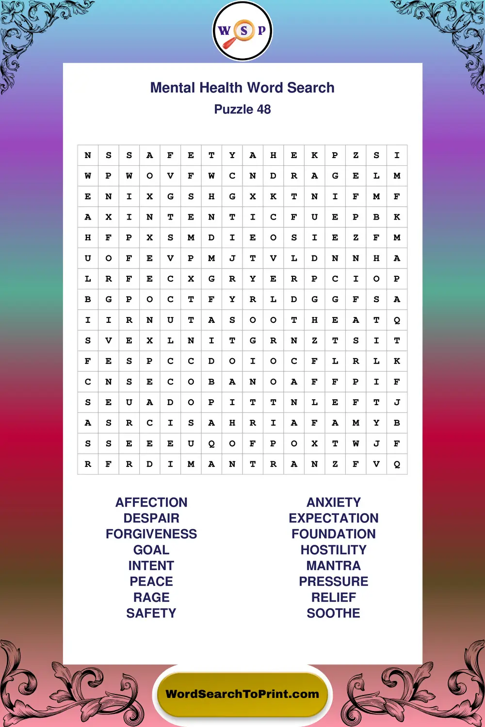 Mental Health Word Search Puzzle 48