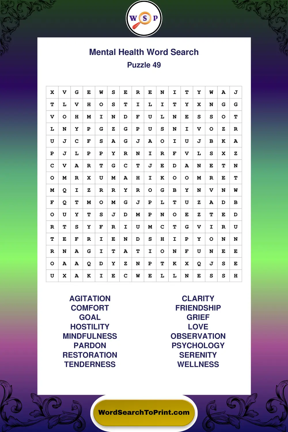 Mental Health Word Search Puzzle 49