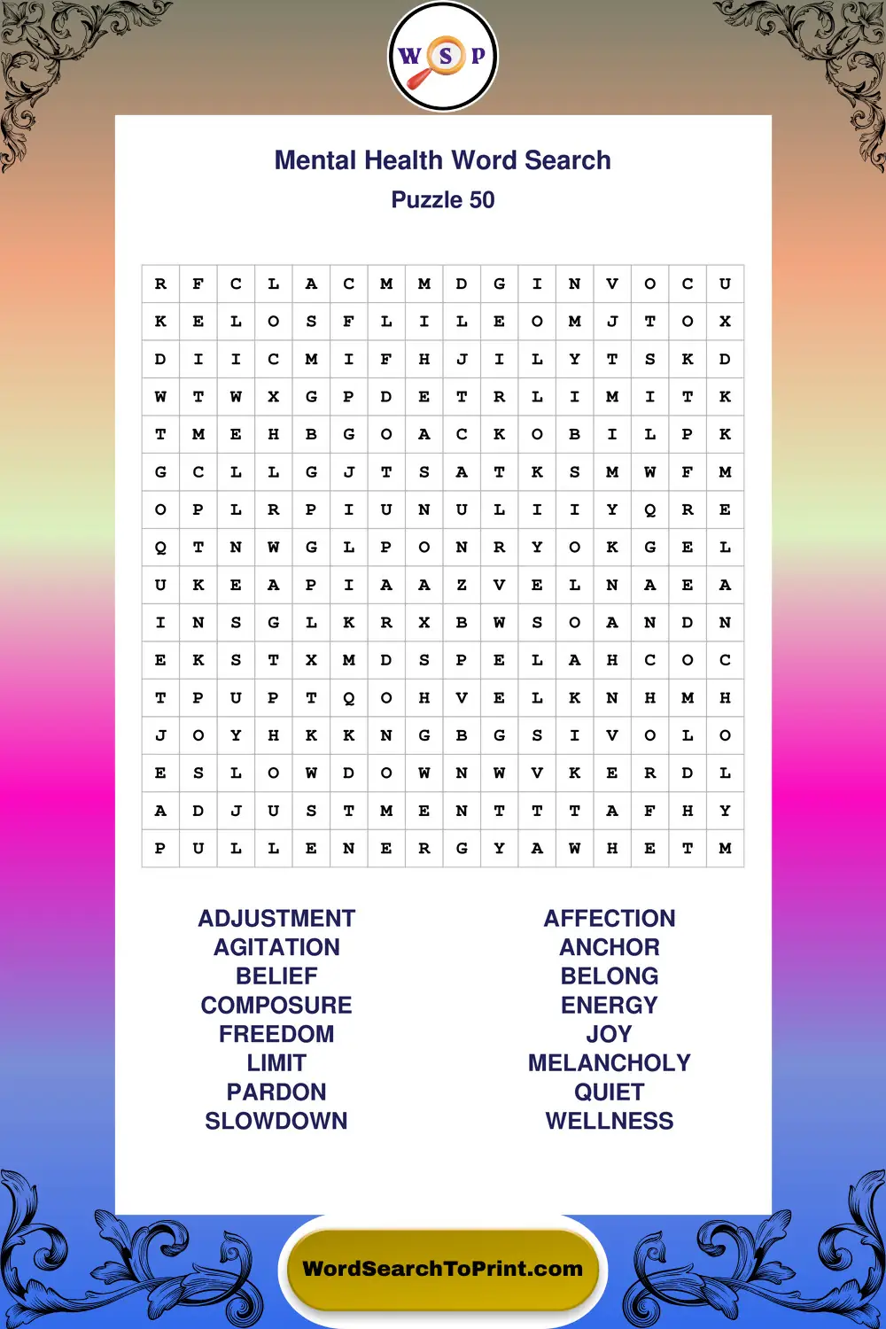 Mental Health Word Search Puzzle 50