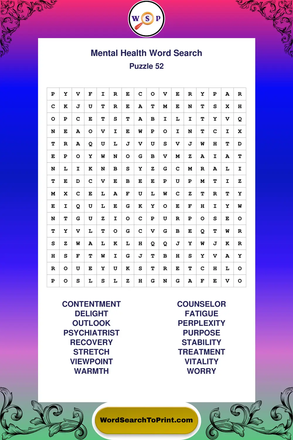 Mental Health Word Search Puzzle 52