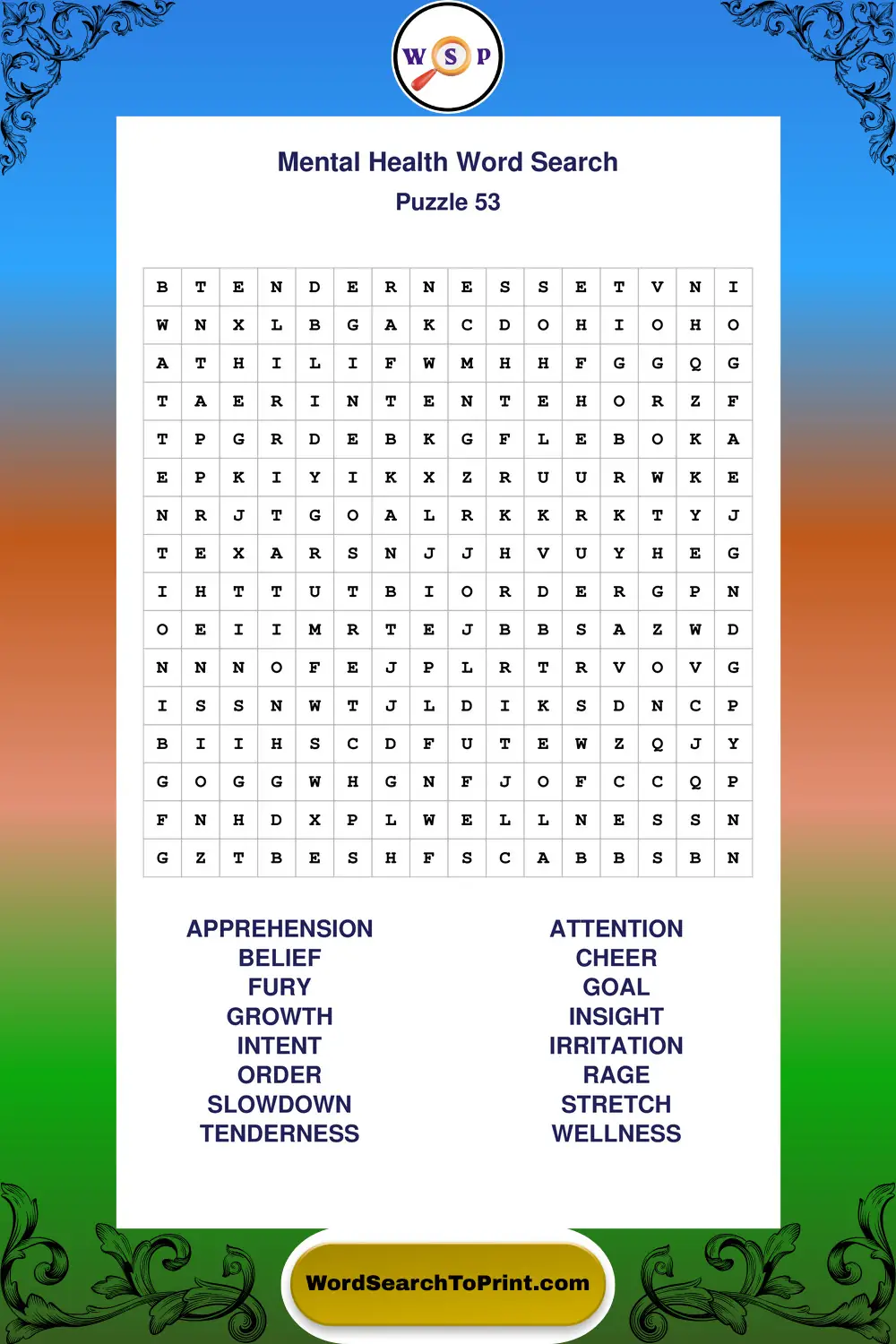 Mental Health Word Search Puzzle 53
