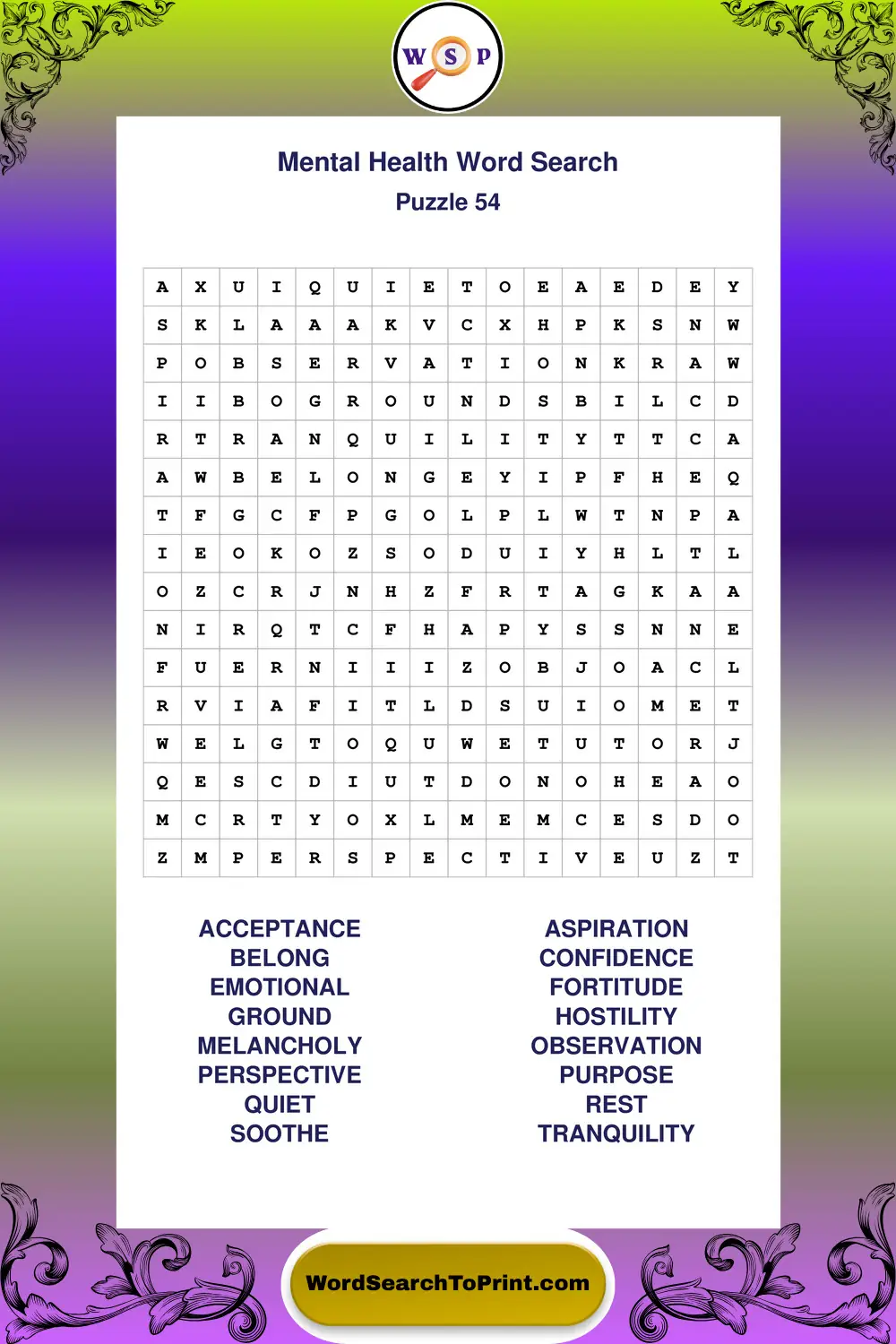 Mental Health Word Search Puzzle 54