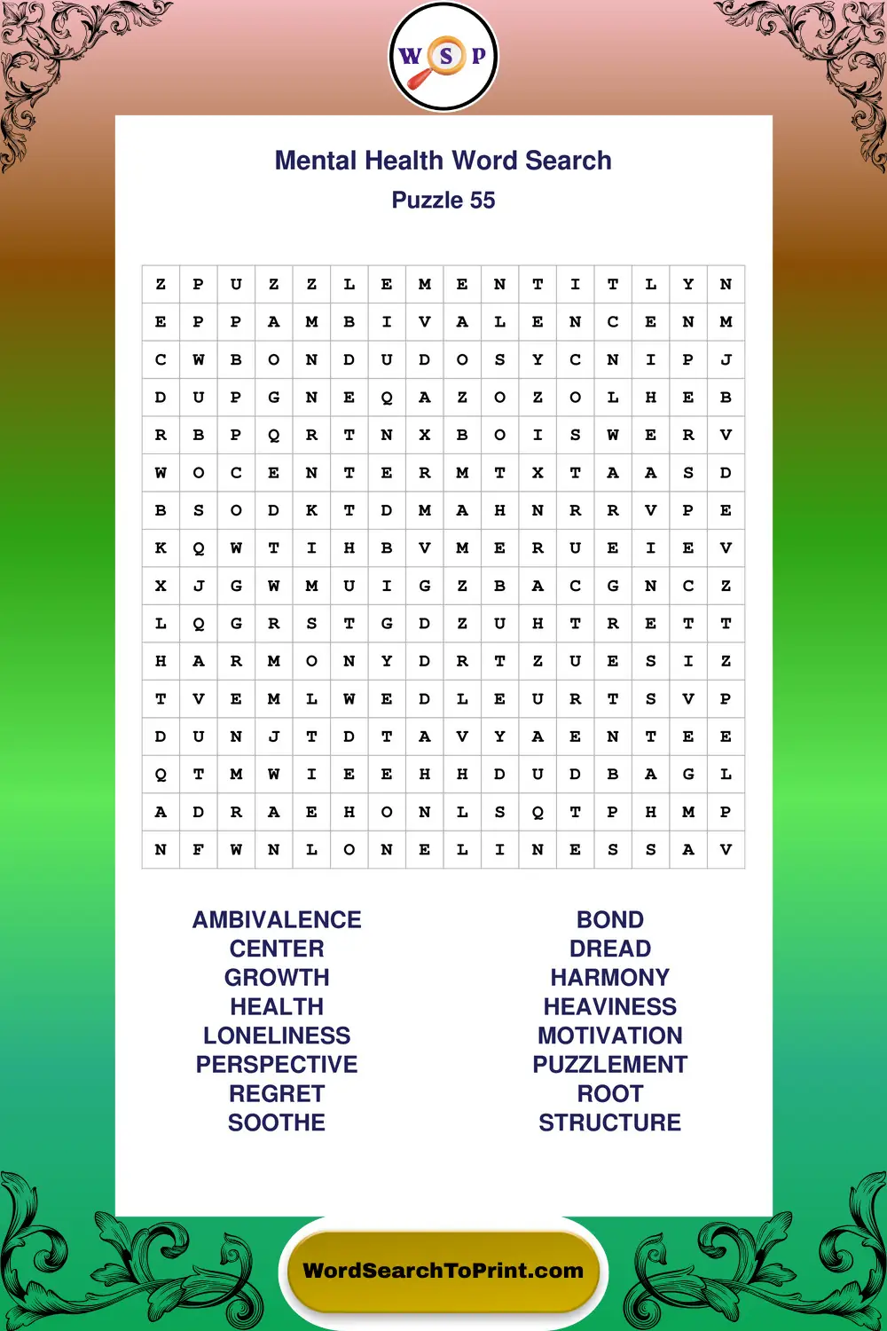 Mental Health Word Search Puzzle 55