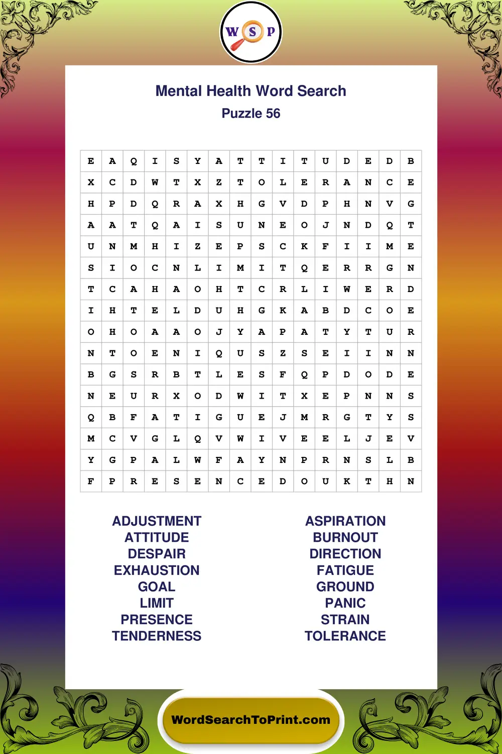 Mental Health Word Search Puzzle 56