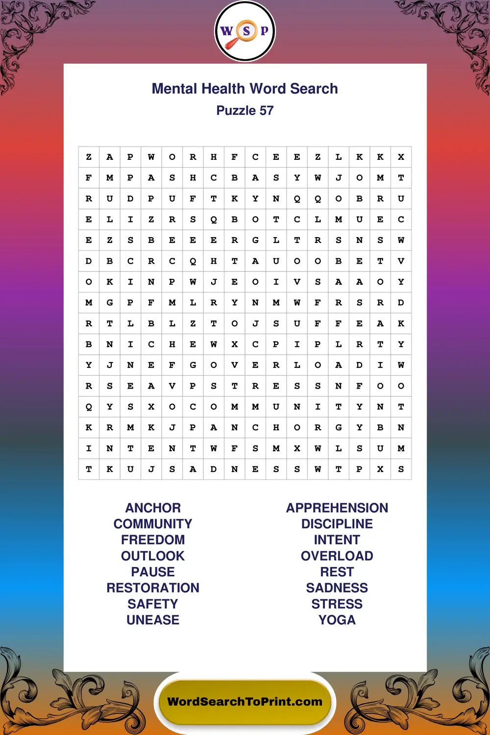 Mental Health Word Search Puzzle 57