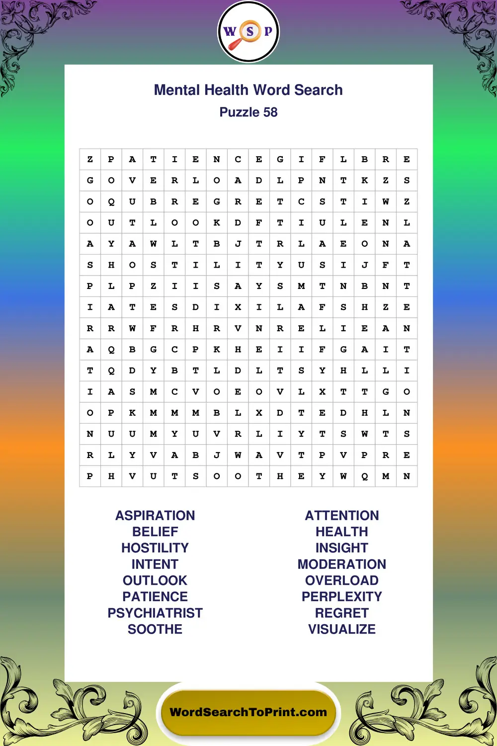 Mental Health Word Search Puzzle 58