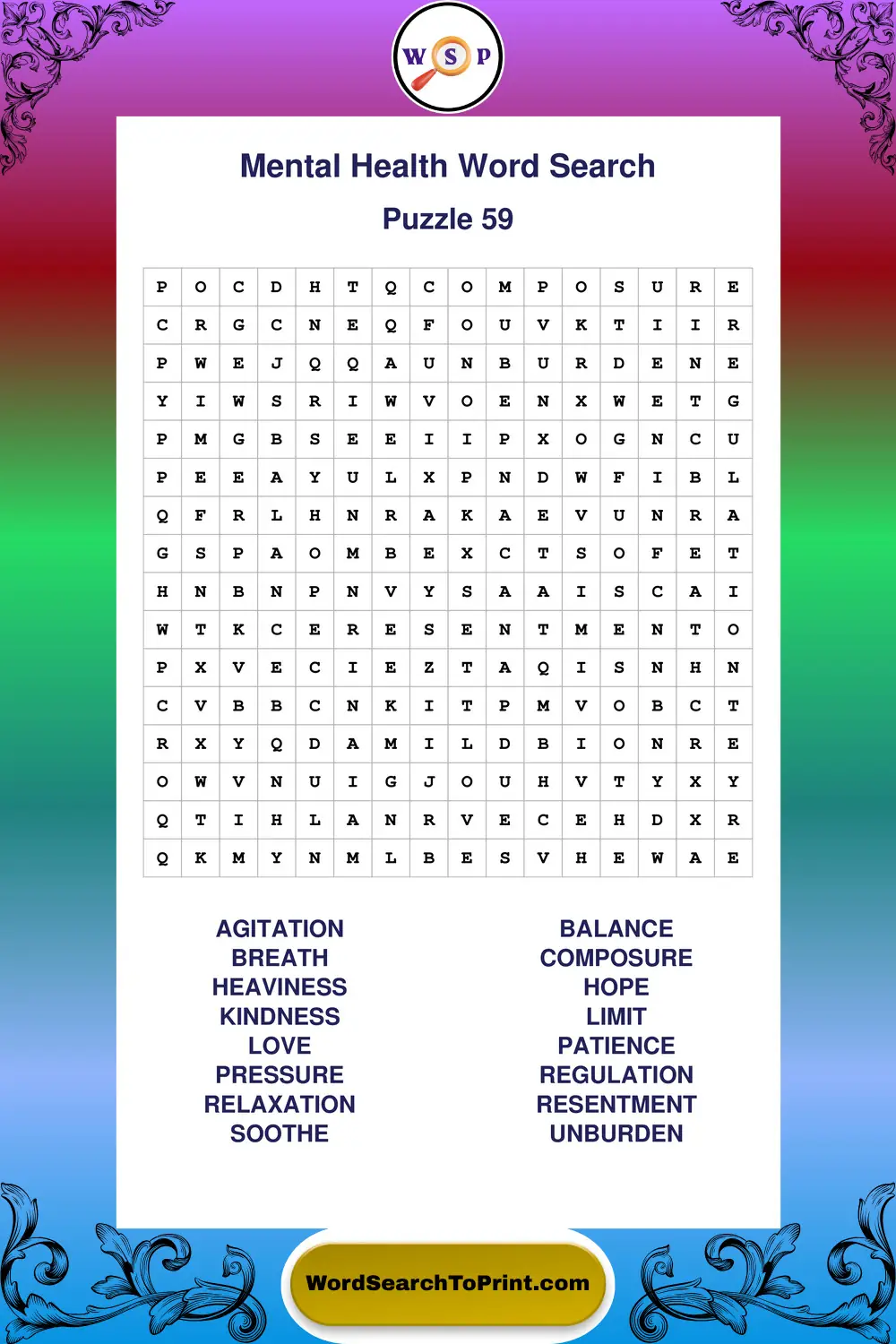 Mental Health Word Search Puzzle 59