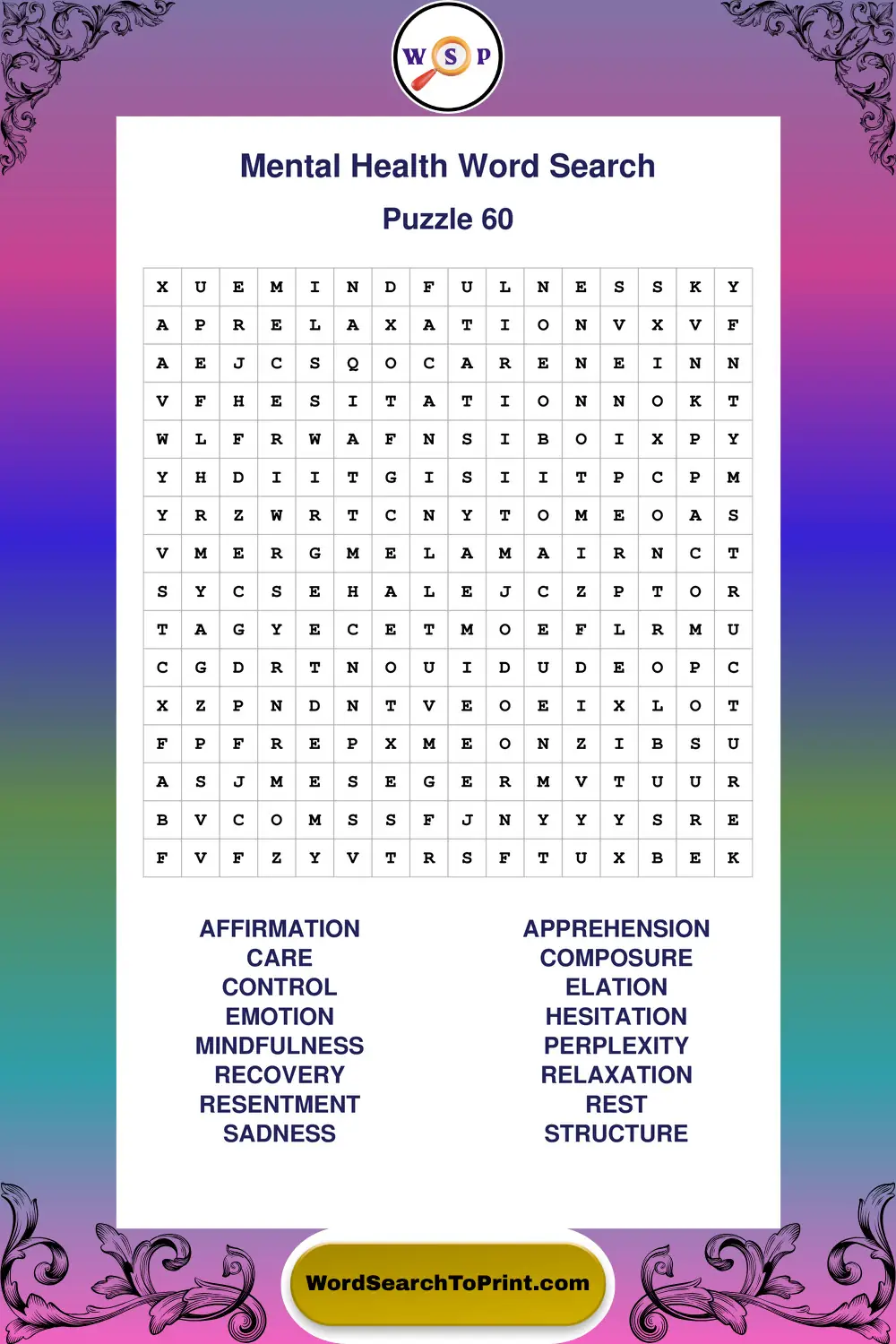 Mental Health Word Search Puzzle 60