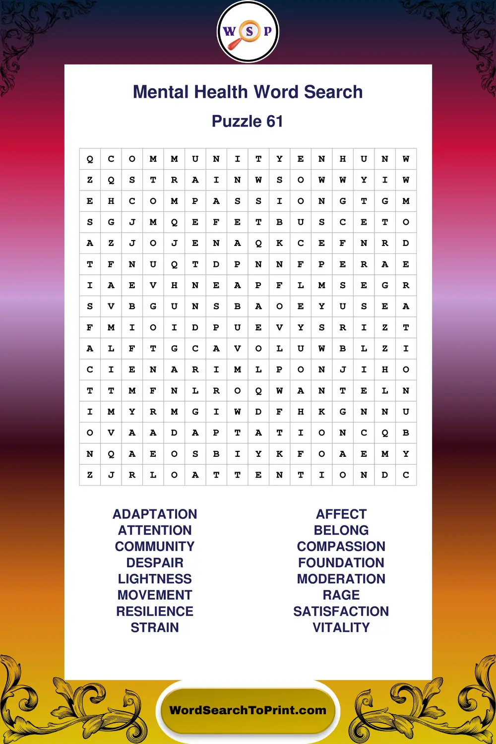 Mental Health Word Search Puzzle 61